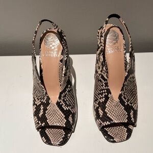Vince Camuto Black and Cream Snake Print Heels